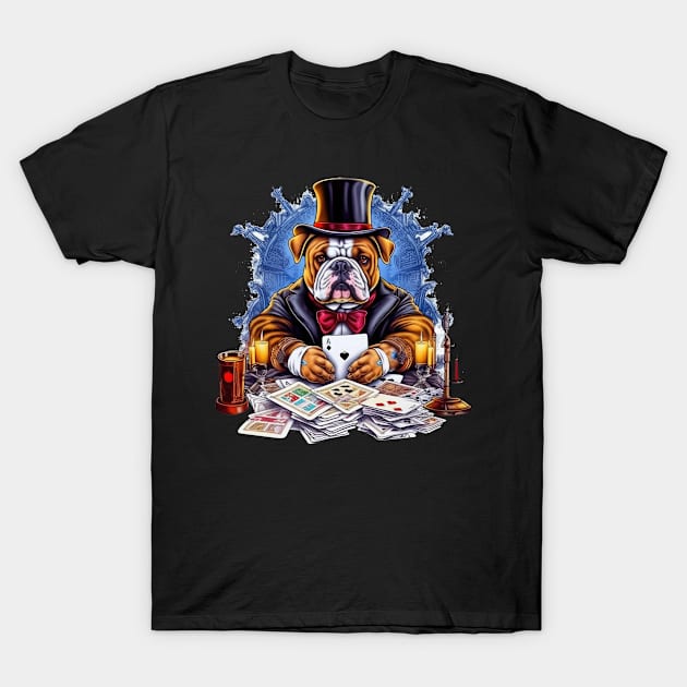 Accountant English Bulldog t-shirt design, a bulldog wearing a top hat and holding a crystal ball T-Shirt by teestore_24